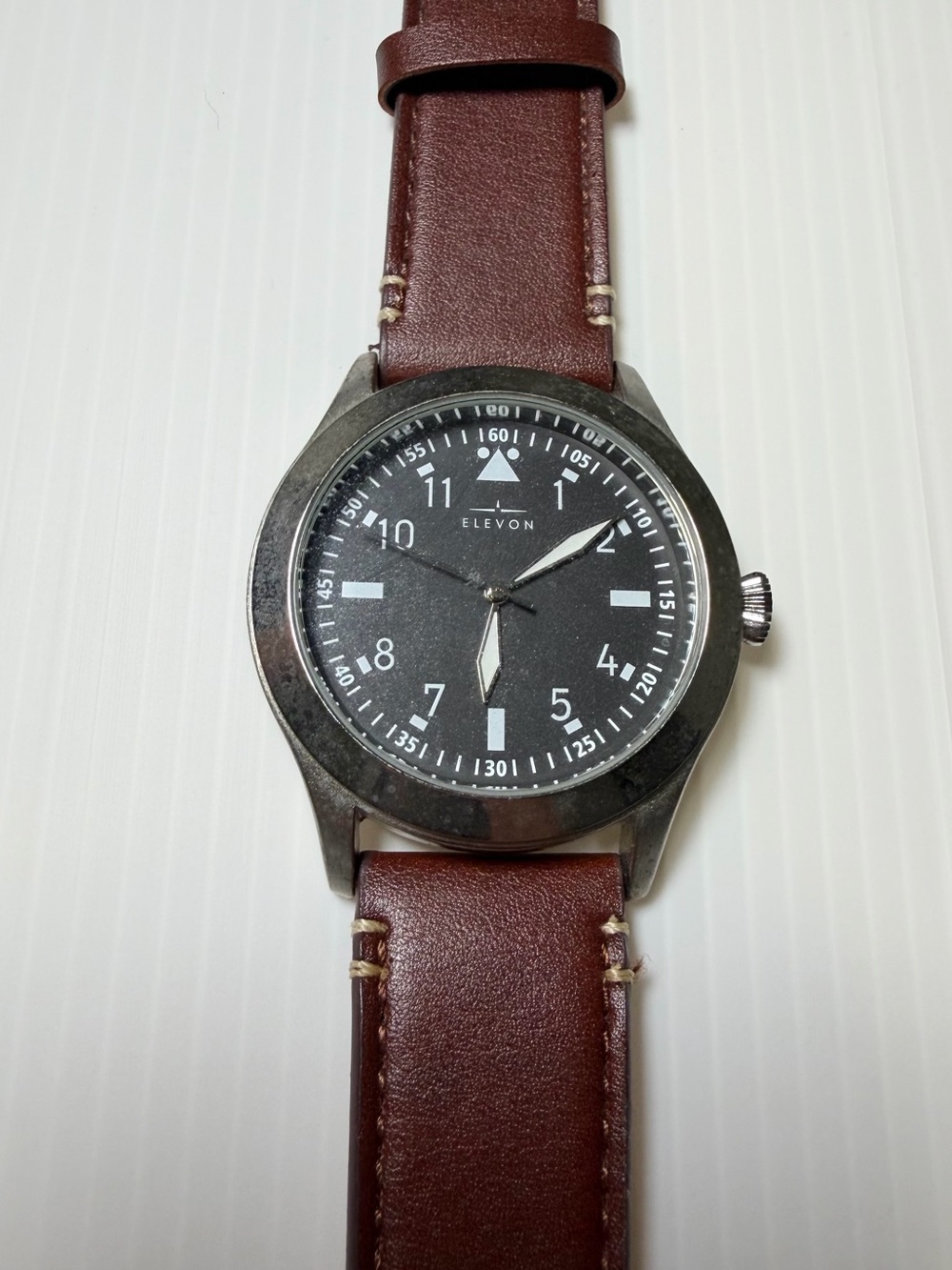 Elevon Men’s Black Dial Brown Leather Strap Analog Watch Casual Dress